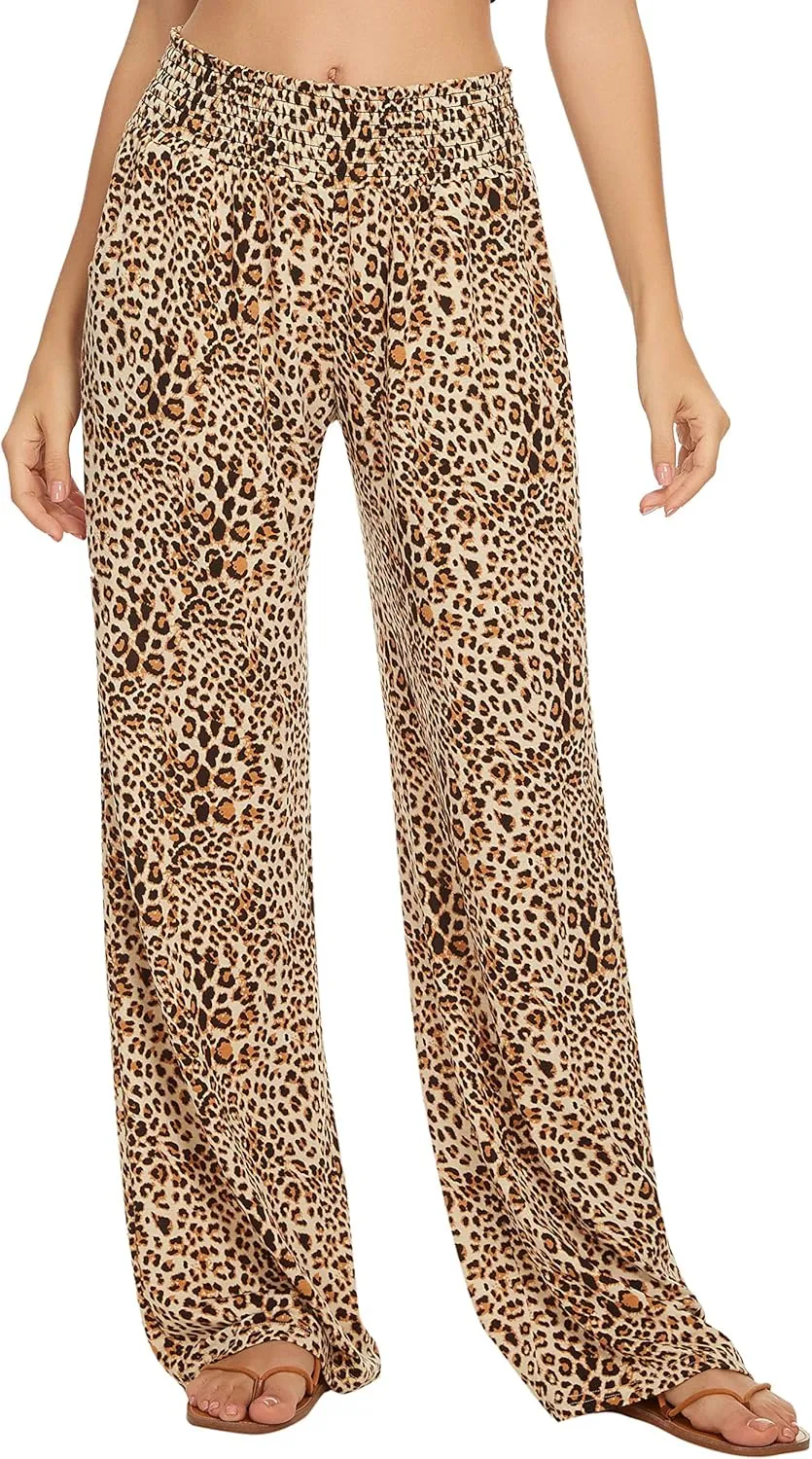 Urban CoCo Women's Boho Palazzo Pants Wide Leg Beach Pants High Waisted Lounge Pants with Pockets