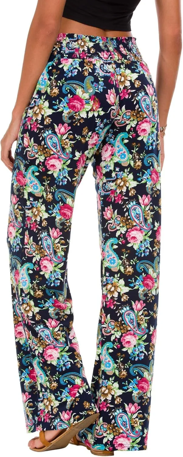 Urban CoCo Women's Boho Palazzo Pants Wide Leg Beach Pants High Waisted Lounge Pants with Pockets