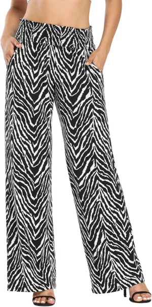 Urban CoCo Women's Boho Palazzo Pants Wide Leg Beach Pants High Waisted Lounge Pants with Pockets