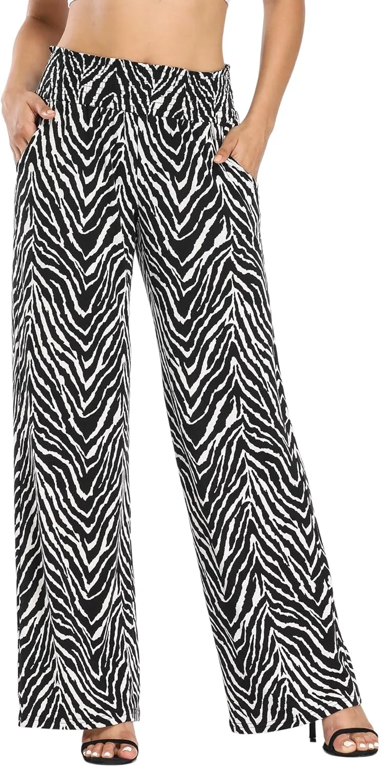 Urban CoCo Women's Boho Palazzo Pants Wide Leg Beach Pants High Waisted Lounge Pants with Pockets