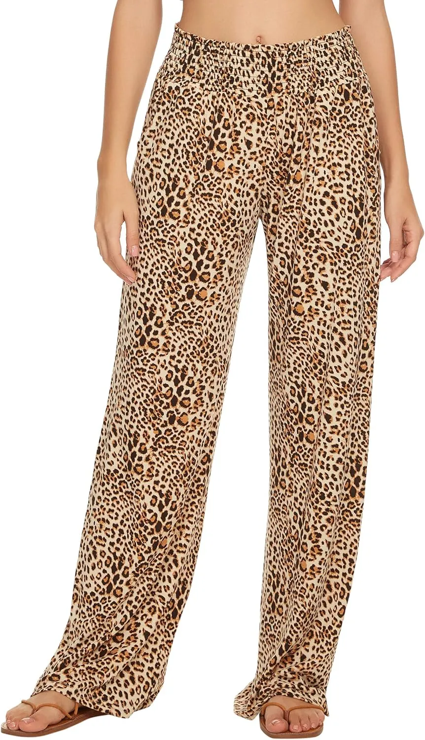 Urban CoCo Women's Boho Palazzo Pants Wide Leg Beach Pants High Waisted Lounge Pants with Pockets