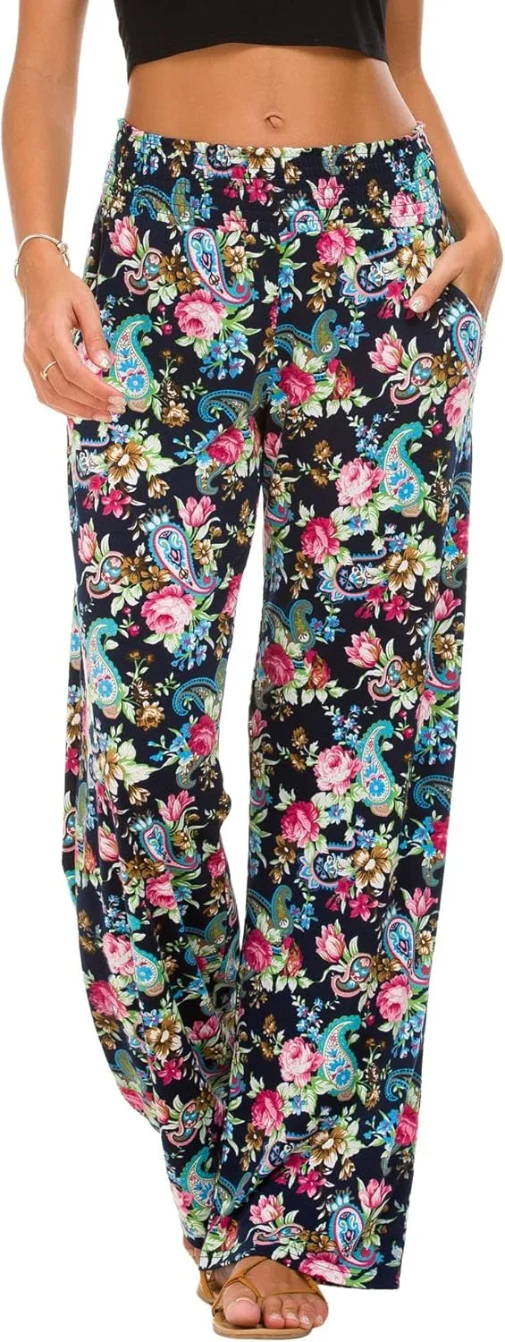 Urban CoCo Women's Boho Palazzo Pants Wide Leg Beach Pants High Waisted Lounge Pants with Pockets