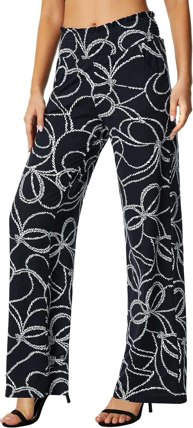 Urban CoCo Women's Boho Palazzo Pants Wide Leg Beach Pants High Waisted Lounge Pants with Pockets