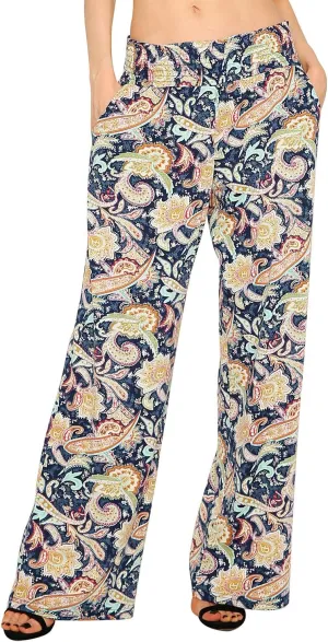 Urban CoCo Women's Boho Palazzo Pants Wide Leg Beach Pants High Waisted Lounge Pants with Pockets