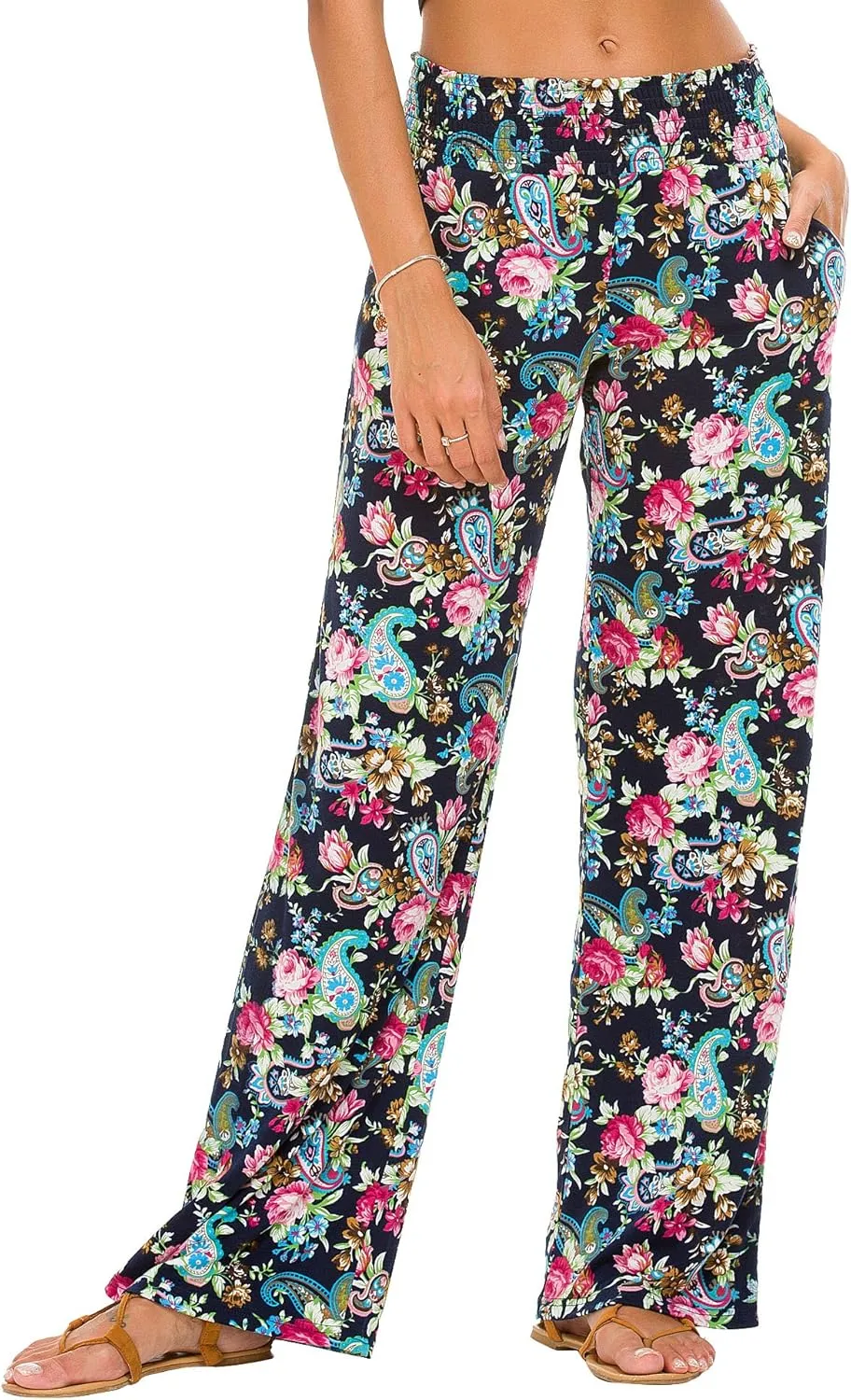 Urban CoCo Women's Boho Palazzo Pants Wide Leg Beach Pants High Waisted Lounge Pants with Pockets
