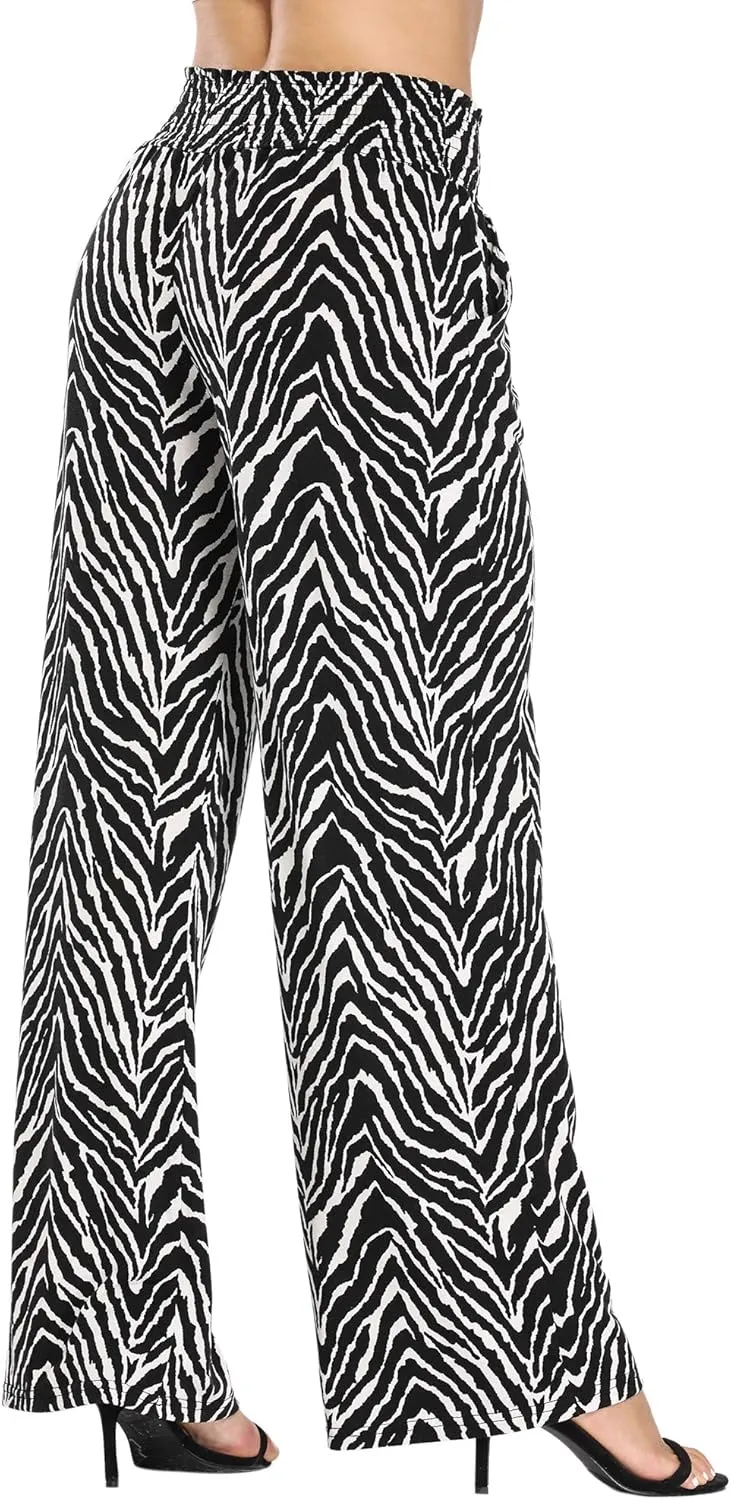 Urban CoCo Women's Boho Palazzo Pants Wide Leg Beach Pants High Waisted Lounge Pants with Pockets