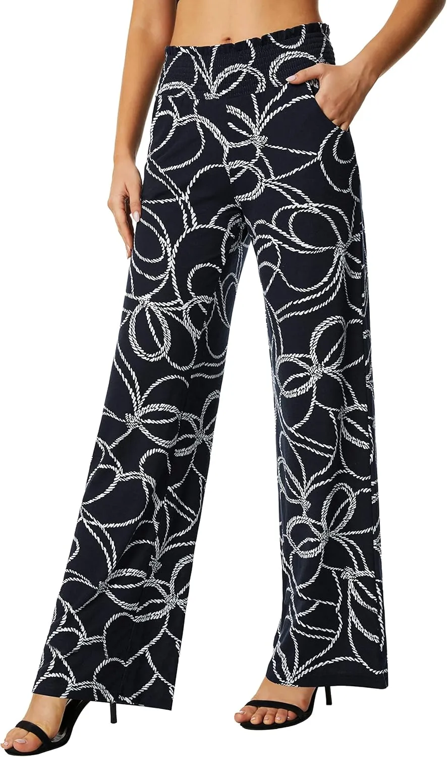 Urban CoCo Women's Boho Palazzo Pants Wide Leg Beach Pants High Waisted Lounge Pants with Pockets