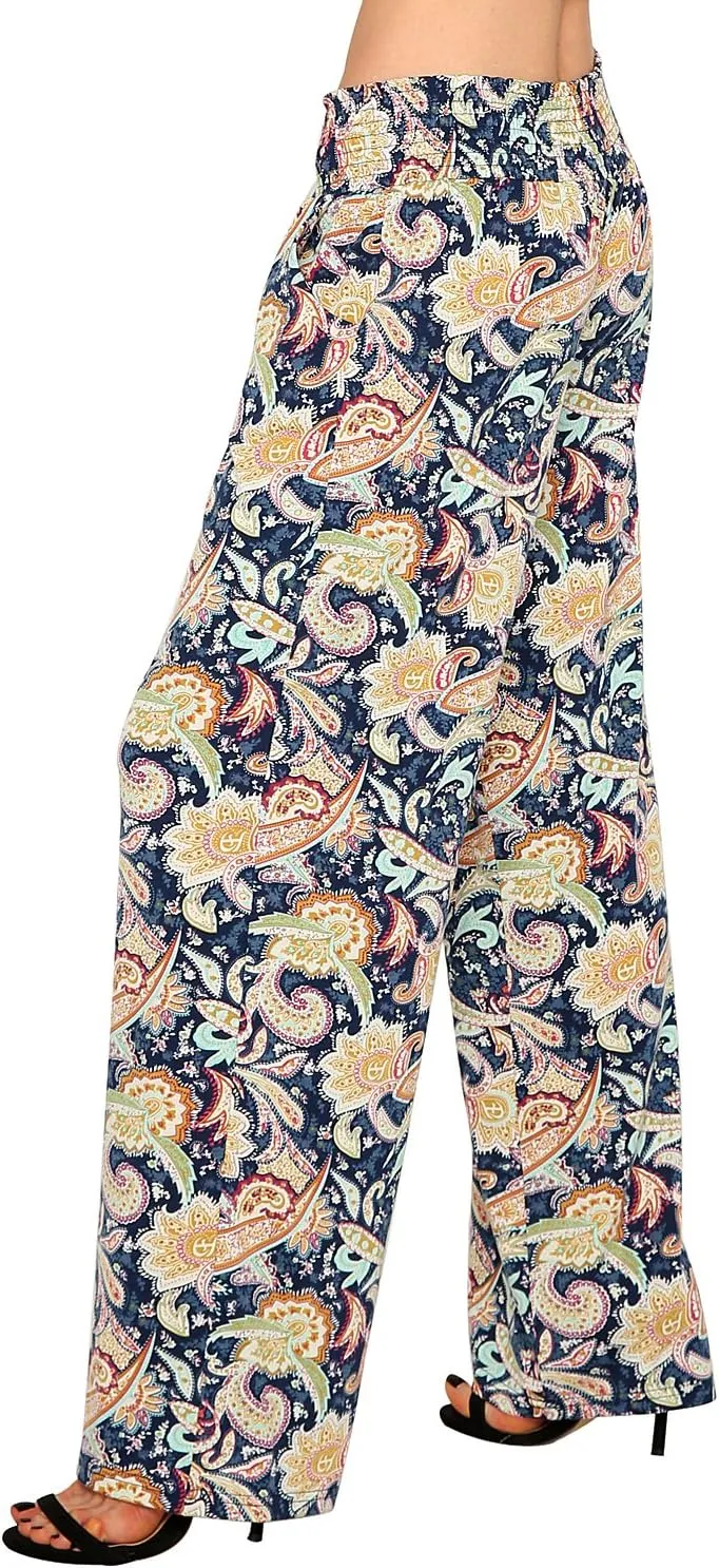 Urban CoCo Women's Boho Palazzo Pants Wide Leg Beach Pants High Waisted Lounge Pants with Pockets