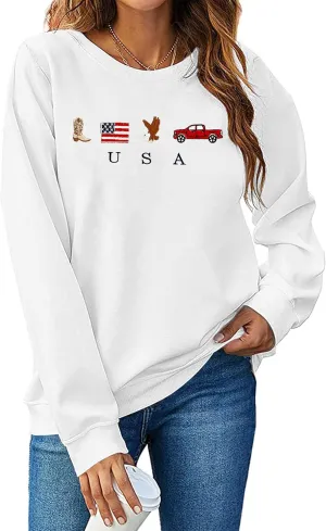 USA Sweatshirt Women American Flag Shirt Patriotic Tshirt Stars Stripes Pullover 4th of July Tee Tops