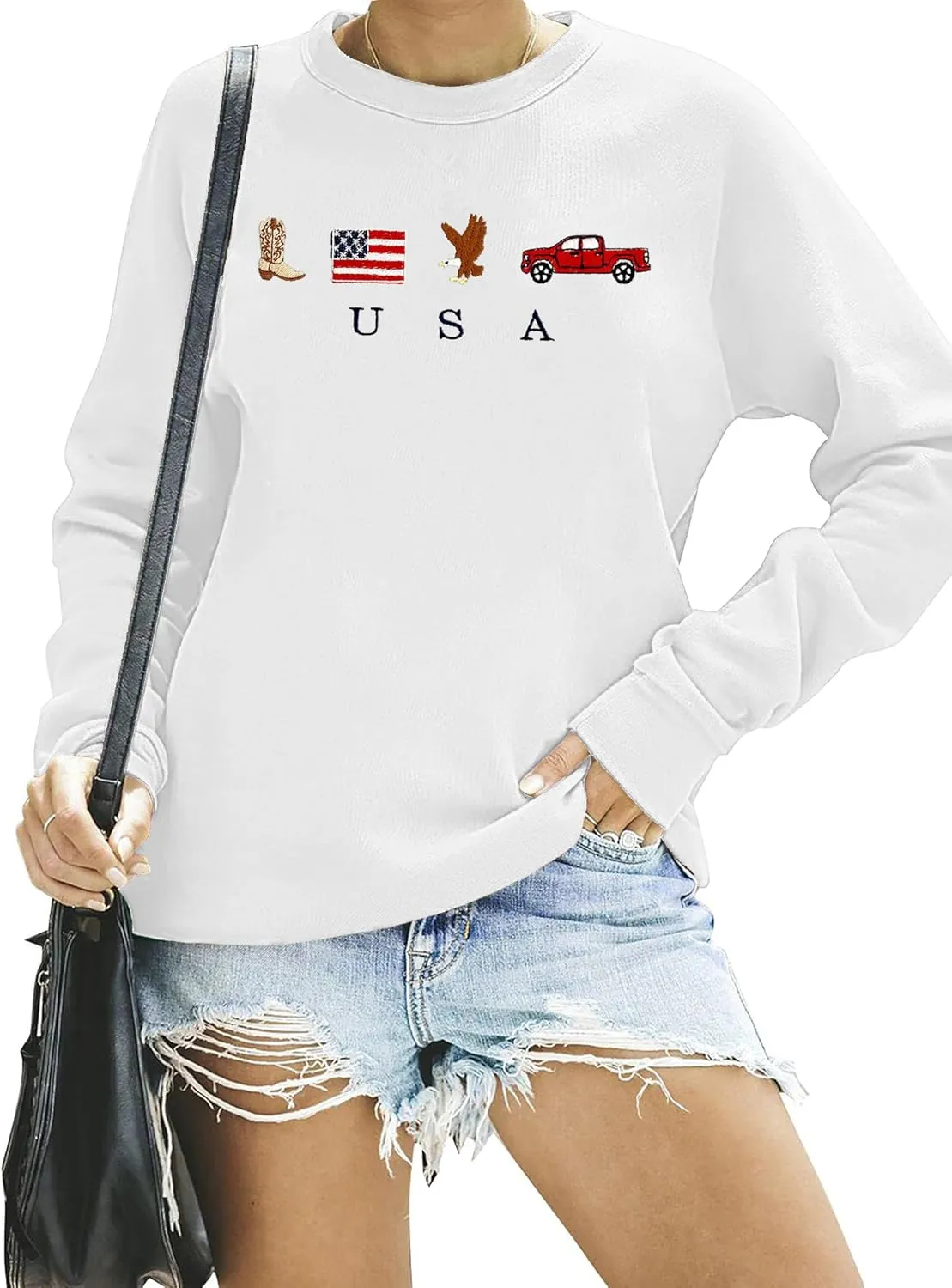 USA Sweatshirt Women American Flag Shirt Patriotic Tshirt Stars Stripes Pullover 4th of July Tee Tops