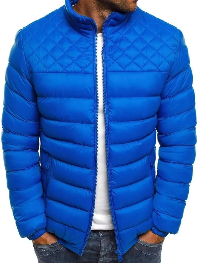 utcoco Mens Quilted Puffer Jacket Stand Collar Full Zip Casual Lightweight Down Jacket Winter Coat