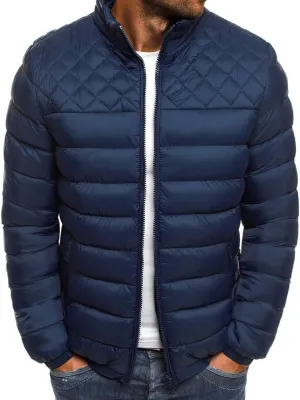 utcoco Mens Quilted Puffer Jacket Stand Collar Full Zip Casual Lightweight Down Jacket Winter Coat