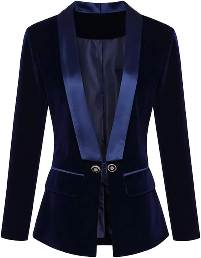 Velvet Blazer Jacket for Women Shawl Lapel Open Front Long Sleeves Suit Jacket Prom Coat Office Lady Jacket