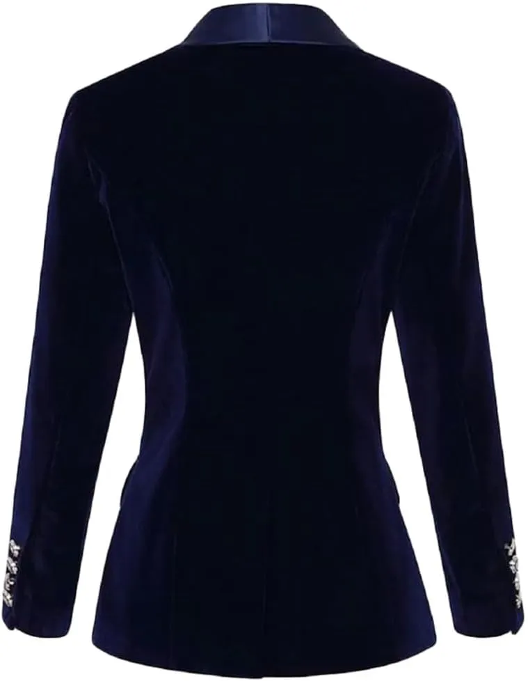 Velvet Blazer Jacket for Women Shawl Lapel Open Front Long Sleeves Suit Jacket Prom Coat Office Lady Jacket