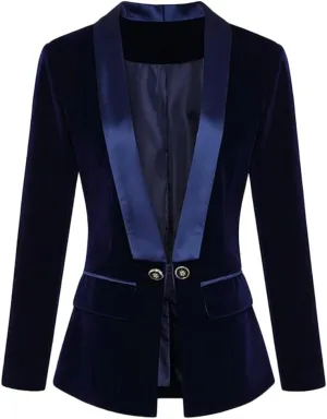 Velvet Blazer Jacket for Women Shawl Lapel Open Front Long Sleeves Suit Jacket Prom Coat Office Lady Jacket