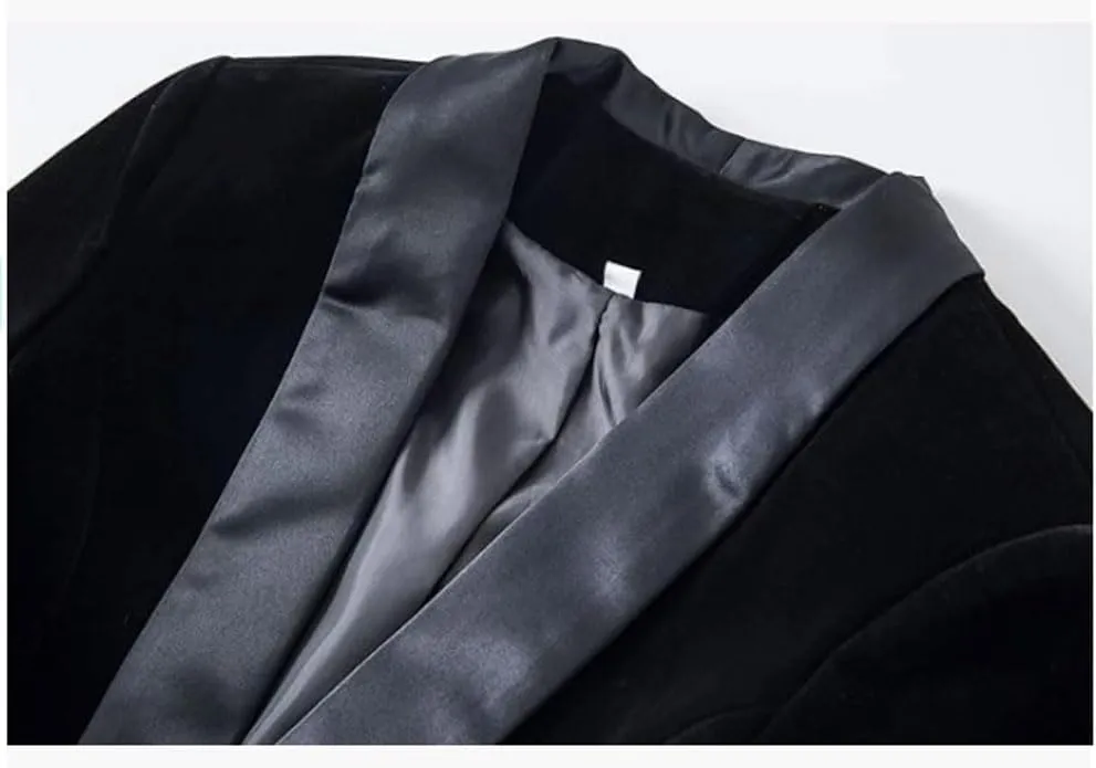 Velvet Blazer Jacket for Women Shawl Lapel Open Front Long Sleeves Suit Jacket Prom Coat Office Lady Jacket