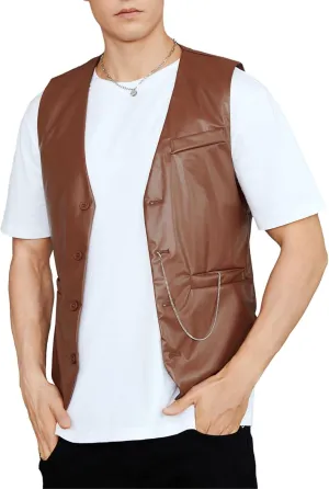 Verdusa Men's PU Leather Sleeveless Motorcycle Biker Vest Jacket