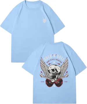 Verdusa Men's Vintage Retro Skull Graphic Oversized T Shirt Round Neck Short Sleeve Rock Tee Tops