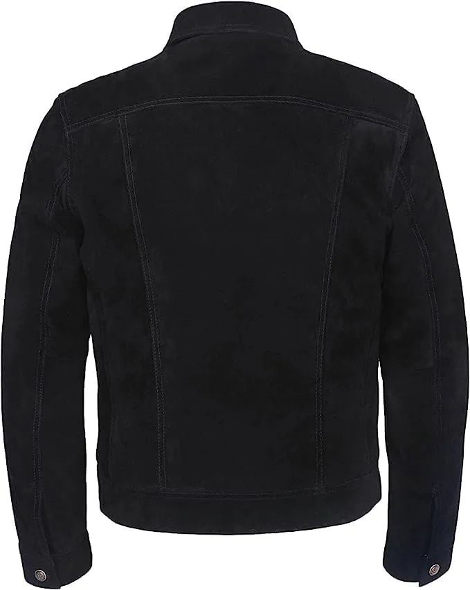 Vintage Trucker Leather Suede Jacket Men - Classic Retro Biker Causal Cafe Racer Jacket Western Cowboy Jacket