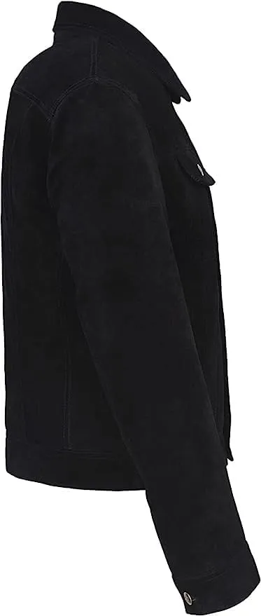 Vintage Trucker Leather Suede Jacket Men - Classic Retro Biker Causal Cafe Racer Jacket Western Cowboy Jacket