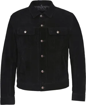 Vintage Trucker Leather Suede Jacket Men - Classic Retro Biker Causal Cafe Racer Jacket Western Cowboy Jacket
