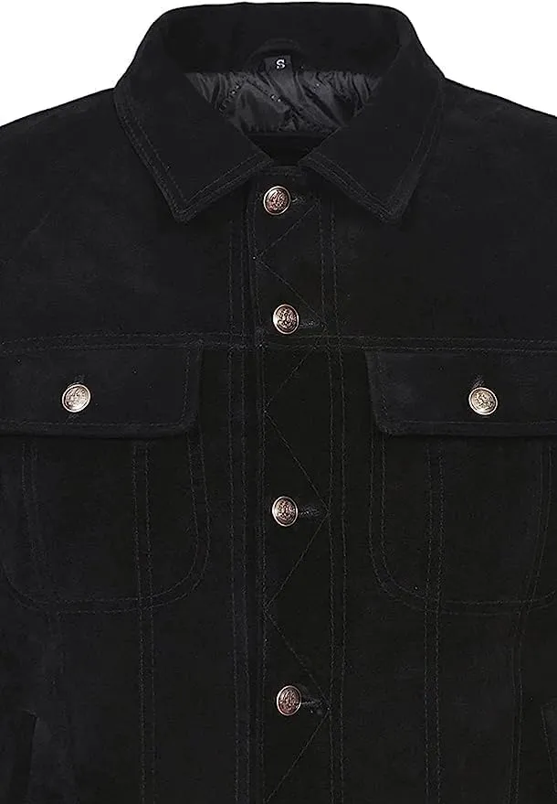 Vintage Trucker Leather Suede Jacket Men - Classic Retro Biker Causal Cafe Racer Jacket Western Cowboy Jacket