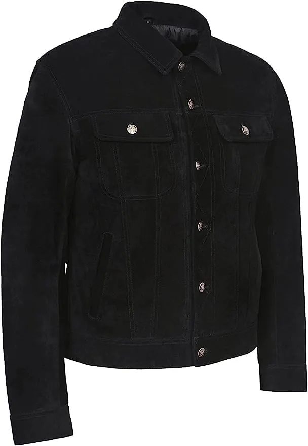 Vintage Trucker Leather Suede Jacket Men - Classic Retro Biker Causal Cafe Racer Jacket Western Cowboy Jacket