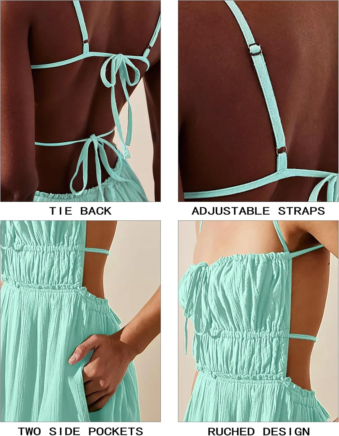 VIUTIL Womens Backless Flowy Dress Sexy Strap Tiered Long Dresses Summer Beach Vacation Sundress with Pockets Clothes 2025