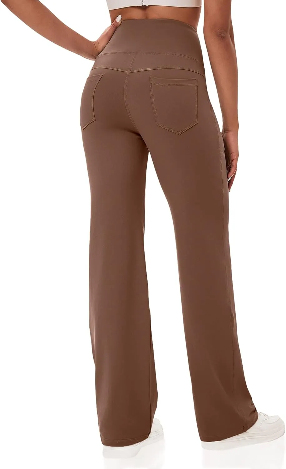 VOOVEEYA Yoga Pants Women with Pockets, Straight Wide Leg Pants High Waisted Work Dress Pants Petite/Regular/Tall