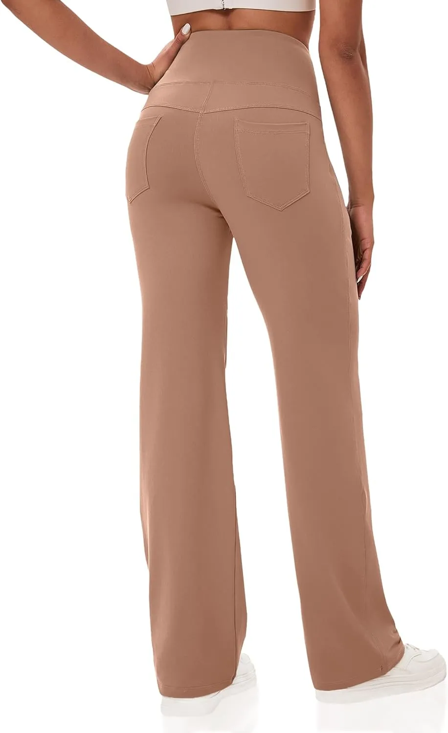 VOOVEEYA Yoga Pants Women with Pockets, Straight Wide Leg Pants High Waisted Work Dress Pants Petite/Regular/Tall