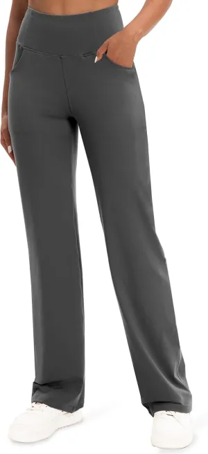 VOOVEEYA Yoga Pants Women with Pockets, Straight Wide Leg Pants High Waisted Work Dress Pants Petite/Regular/Tall