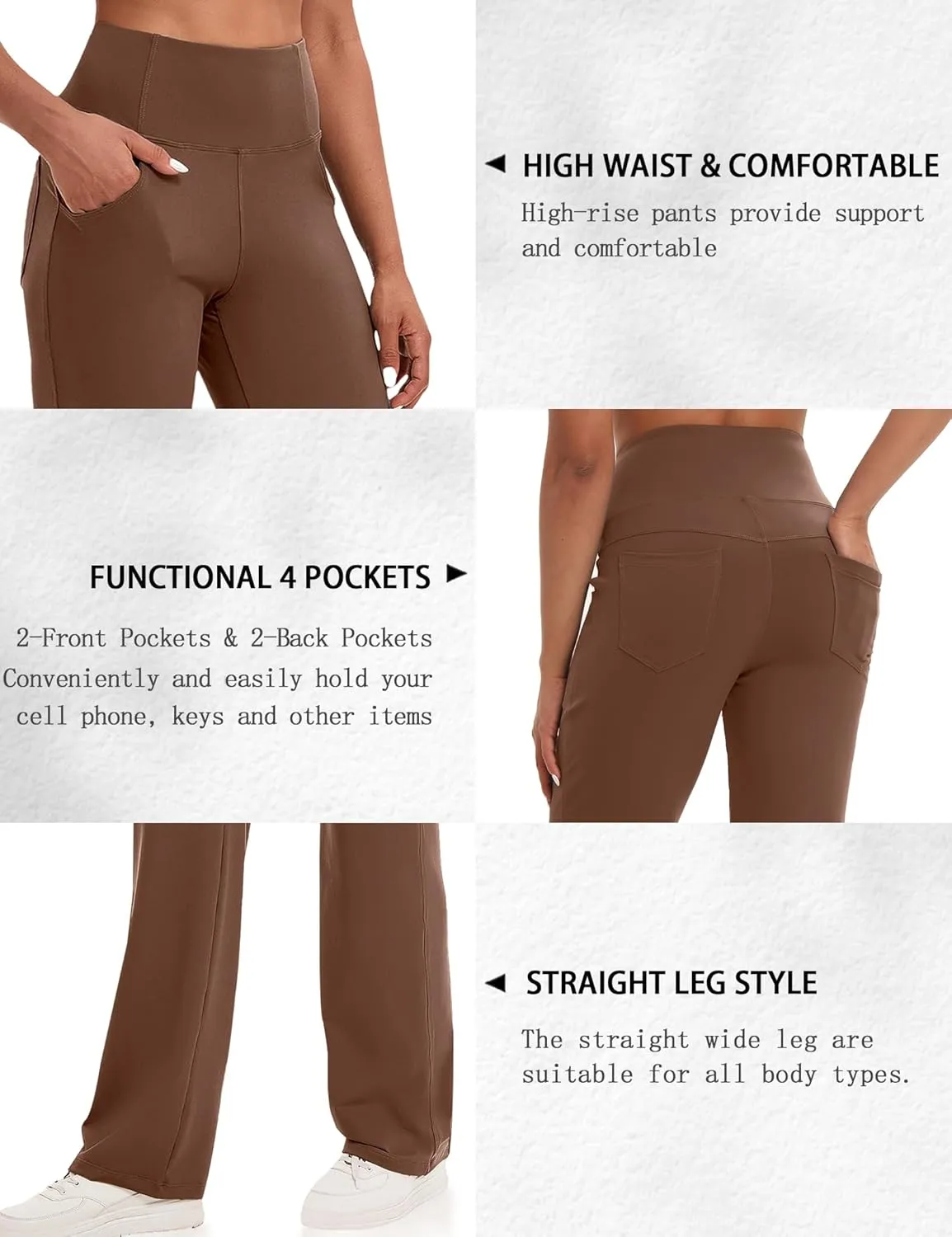VOOVEEYA Yoga Pants Women with Pockets, Straight Wide Leg Pants High Waisted Work Dress Pants Petite/Regular/Tall