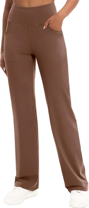 VOOVEEYA Yoga Pants Women with Pockets, Straight Wide Leg Pants High Waisted Work Dress Pants Petite/Regular/Tall