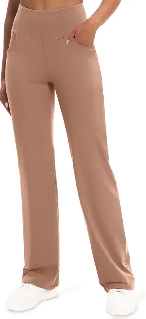 VOOVEEYA Yoga Pants Women with Pockets, Straight Wide Leg Pants High Waisted Work Dress Pants Petite/Regular/Tall