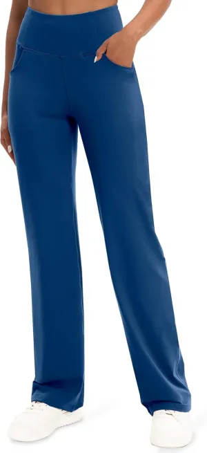VOOVEEYA Yoga Pants Women with Pockets, Straight Wide Leg Pants High Waisted Work Dress Pants Petite/Regular/Tall