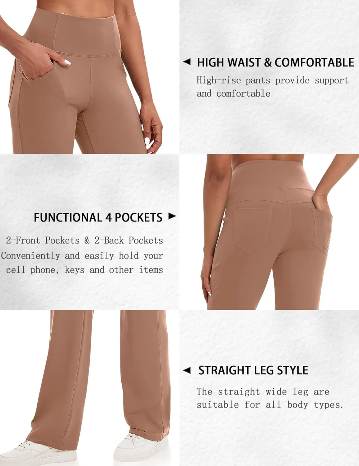 VOOVEEYA Yoga Pants Women with Pockets, Straight Wide Leg Pants High Waisted Work Dress Pants Petite/Regular/Tall