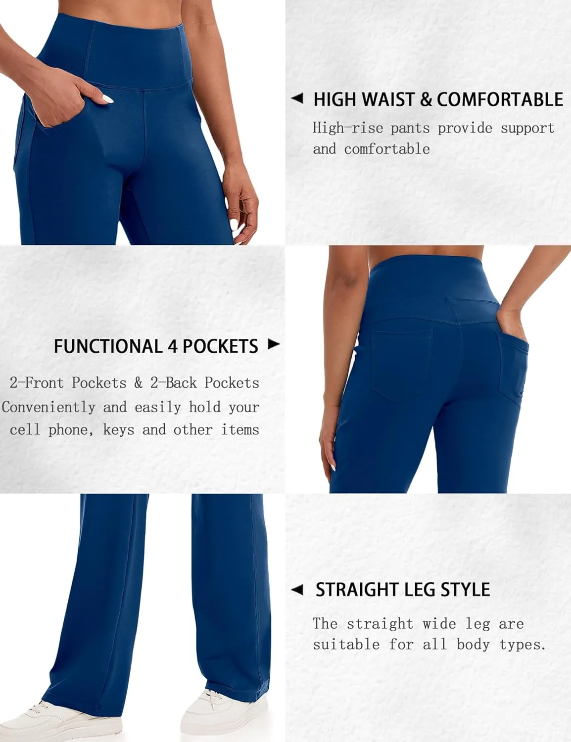 VOOVEEYA Yoga Pants Women with Pockets, Straight Wide Leg Pants High Waisted Work Dress Pants Petite/Regular/Tall