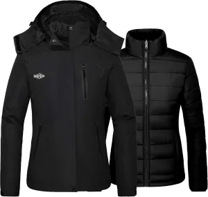 wantdo Women's 3 in 1 Waterproof Ski Jacket Mountain Snowboarding Jacket Winter Snow Coat