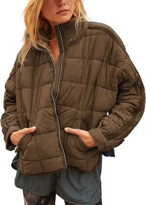 Watashi Women's Packable Puffer Jacket Long Sleeve Full Zip Lightweight Quilted Coat