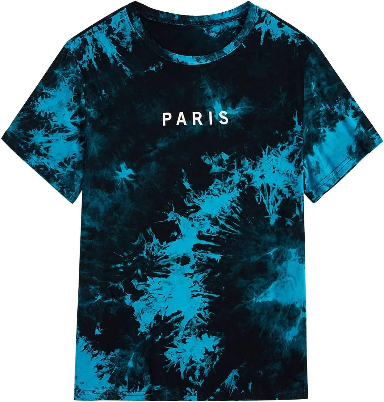 WDIRARA Men's Tie Dye Letter City Print Short Sleeve Tee Casual Round Neck T Shirt