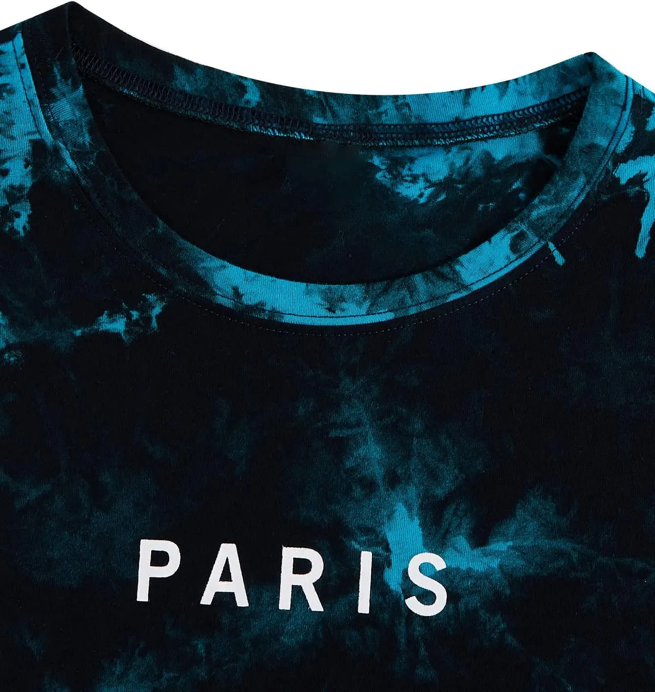 WDIRARA Men's Tie Dye Letter City Print Short Sleeve Tee Casual Round Neck T Shirt