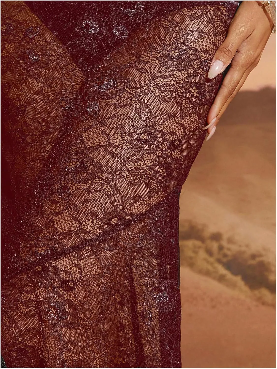 WDIRARA Women's Sexy See Through Floral Lace Sheer Maxi Skirts Elastic Waist Bodycon Long Mermaid Skirt
