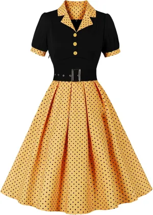 Wellwits Women's Polka Dots Work Party Vintage Blazer Dress