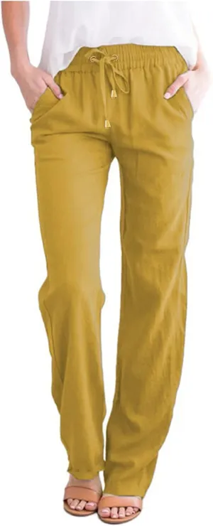 White Linen Pants Women Plus Size Wide Leg Pants Summer Relax Fit Elastic Waist Women's Summer Linen Pants Casual Work Pants