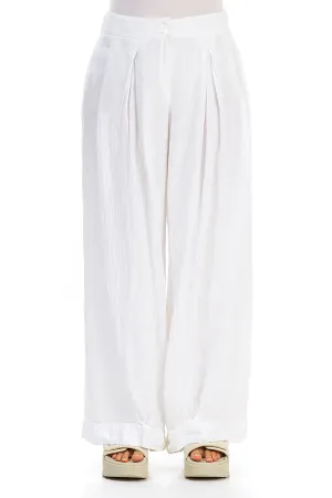 White Wide-Leg Linen Trousers