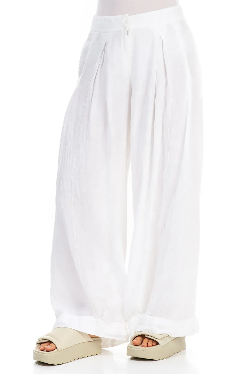 White Wide-Leg Linen Trousers