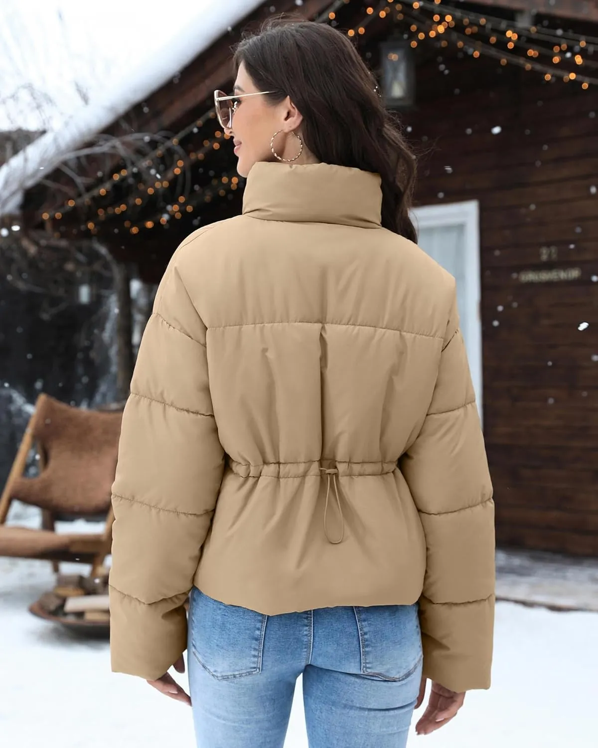 WHN Women' s Cropped Quilted Puffer Jacket Outerwear Coat Winter Warm Full Zipper Padded Jacket