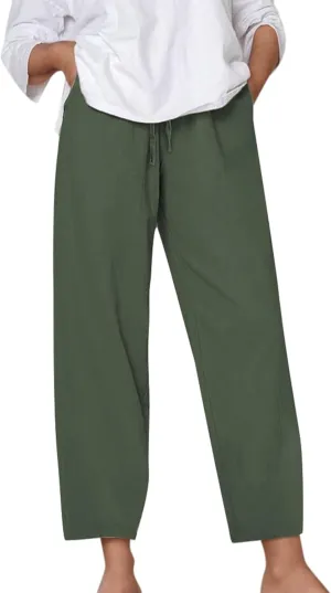 Wide Leg Cotton Linen Pants Women Summer Solid Lounge Trousers with Pockets Comfy Soft Loose Flowy Baggy Casual Pants
