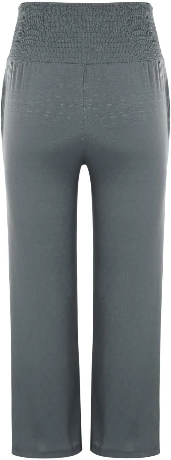 Wide Leg Linen Pants for Women Elastic High Waisted Palazzo Pants Casual Beach Trousers with Pockets Summer Pants