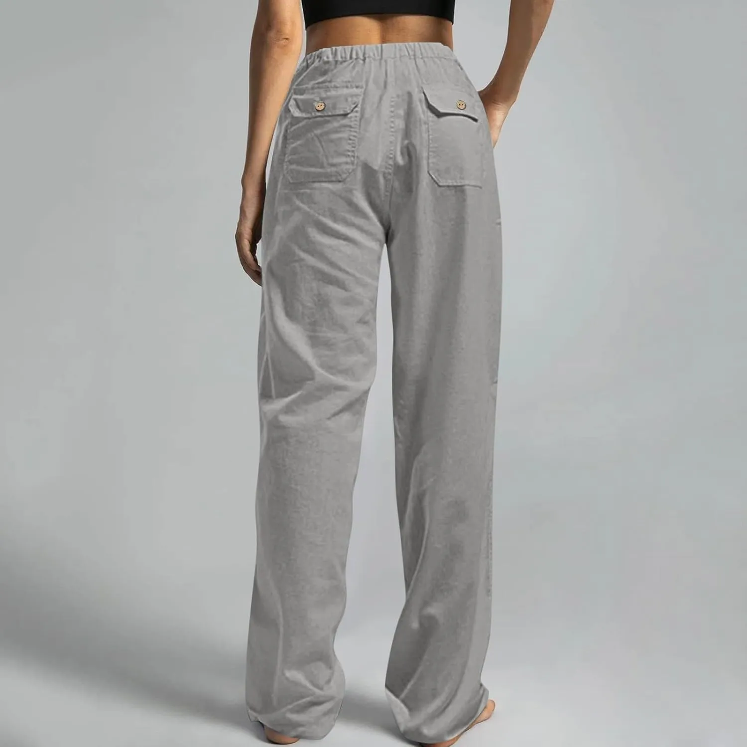 Wide Leg Pants for Women Plus Size Baggy Drawstring Long Cotton Linen Pants Summer Lounge Trousers with Pocket